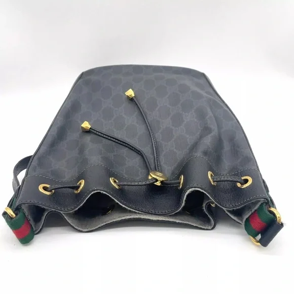 Auth WEEKEND DEAL GUCCI GG Sherry Line PVC Leather Black Drawstring Shoulder Bag - Picture 4 of 17